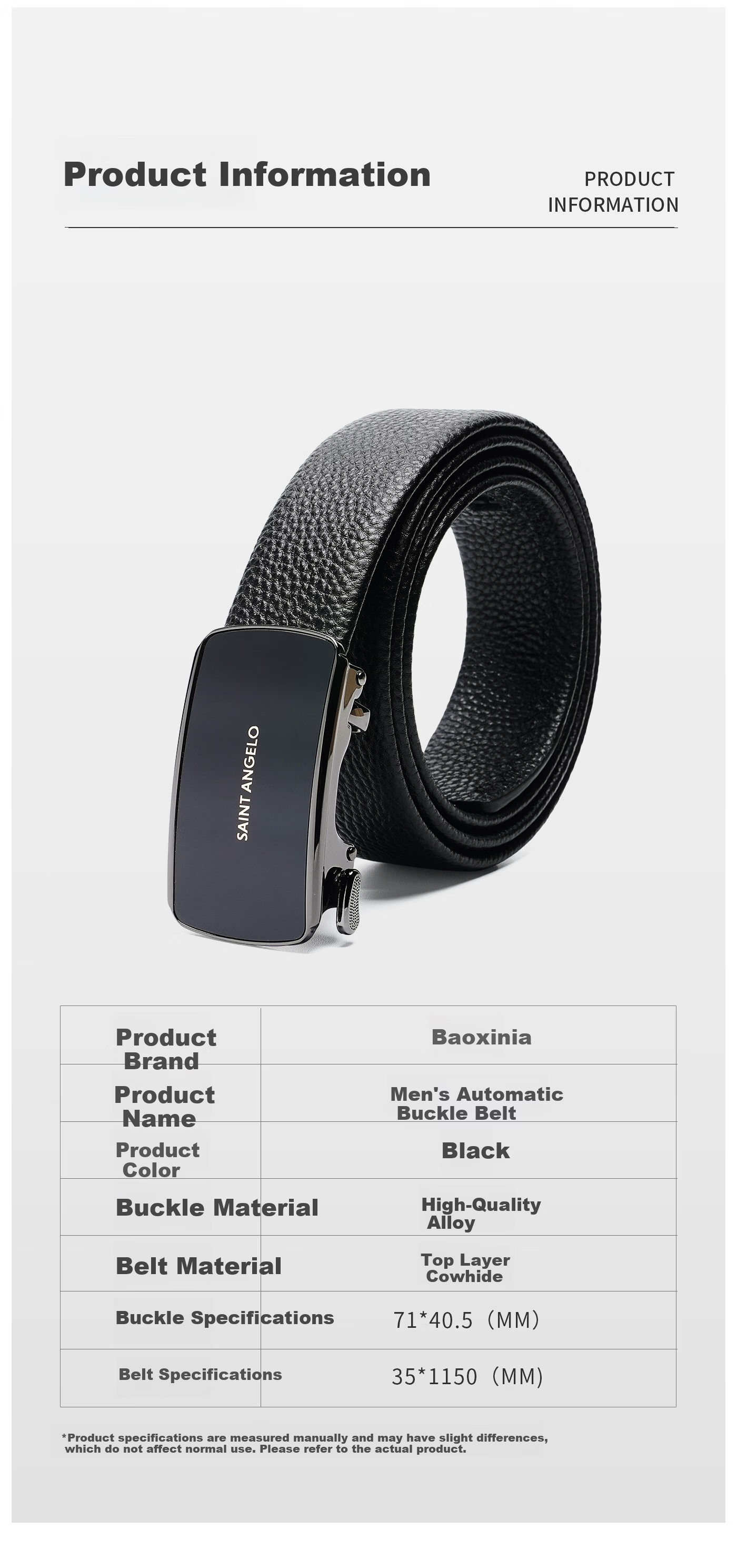 Baoxiniao Men's Genuine Leather Belt 2026 New Automatic Buckle Cowhide Business Waist Belt 115cm 14