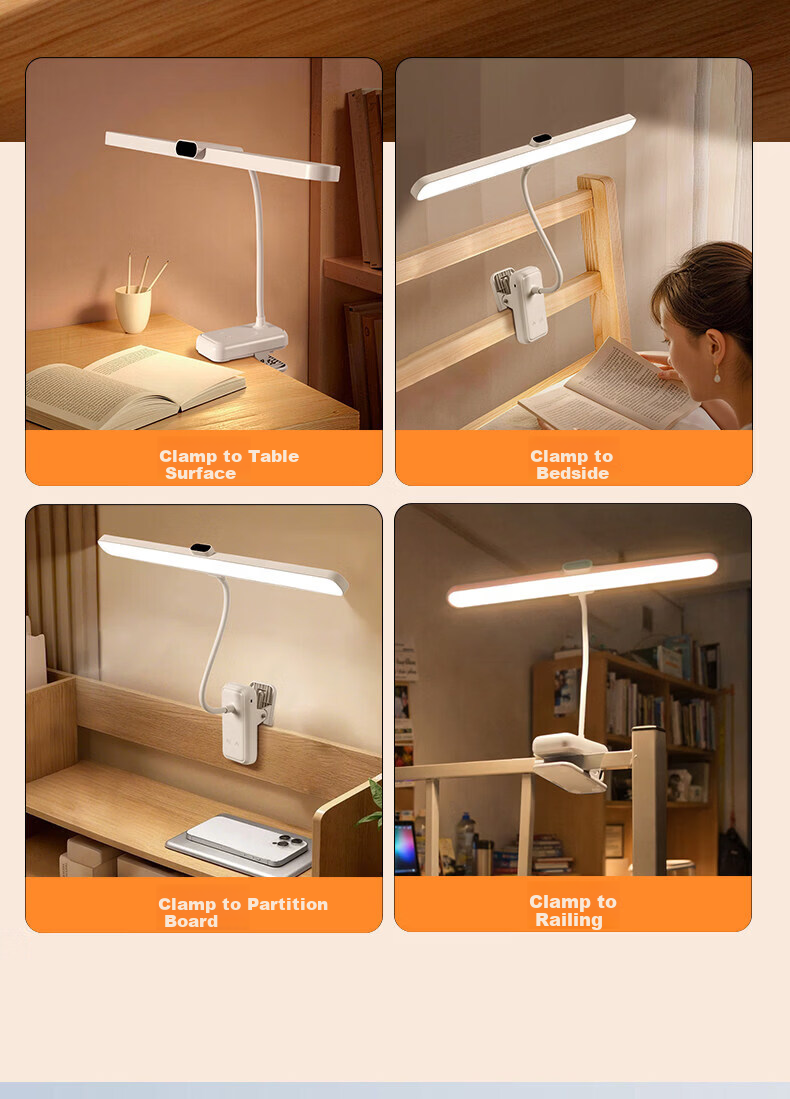 Datouren Grade A Rechargeable Desk Lamp Long Battery Life Clip Light Bedroom College Dormitory Study Eye Protection Lamp 6000mAh 19