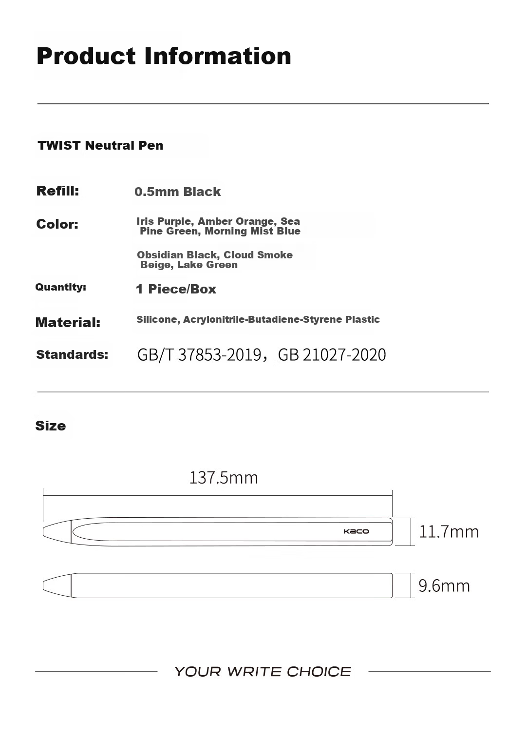 KACO TWIST 0.5mm Black Quick-Dry Gel Pen Obsidian Black Single Piece 14