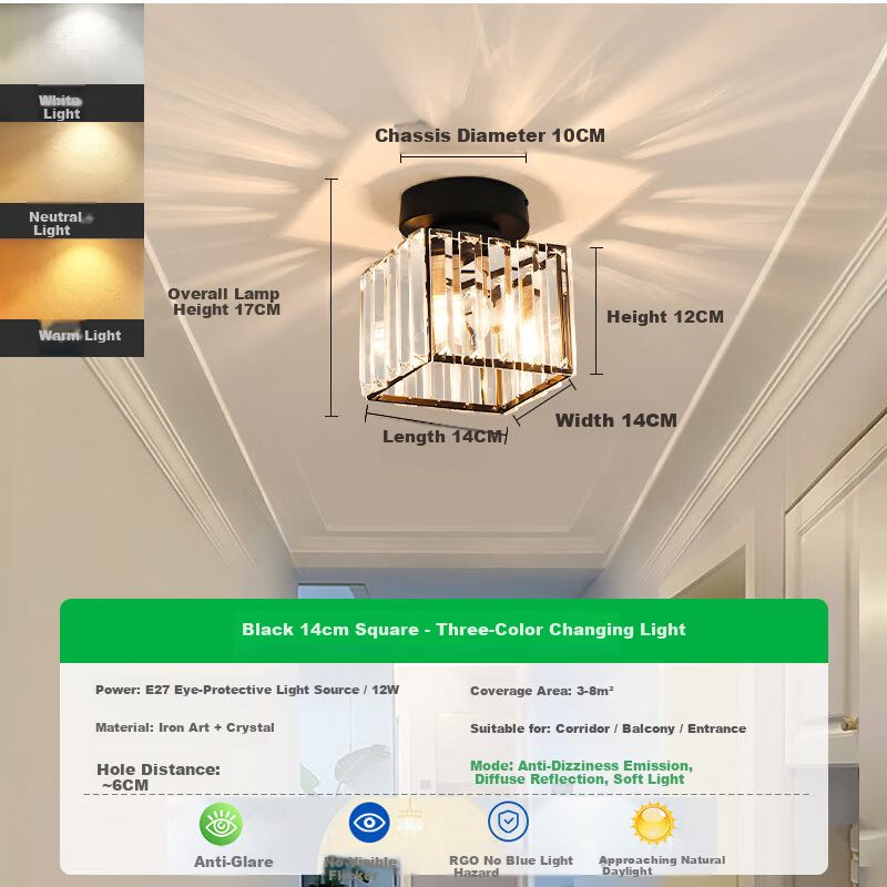 Dengling Luxury Crystal Corridor Light Simple Modern Hallway Light Entrance Round Small Light Nordic LED Ceiling Light Balcony Light