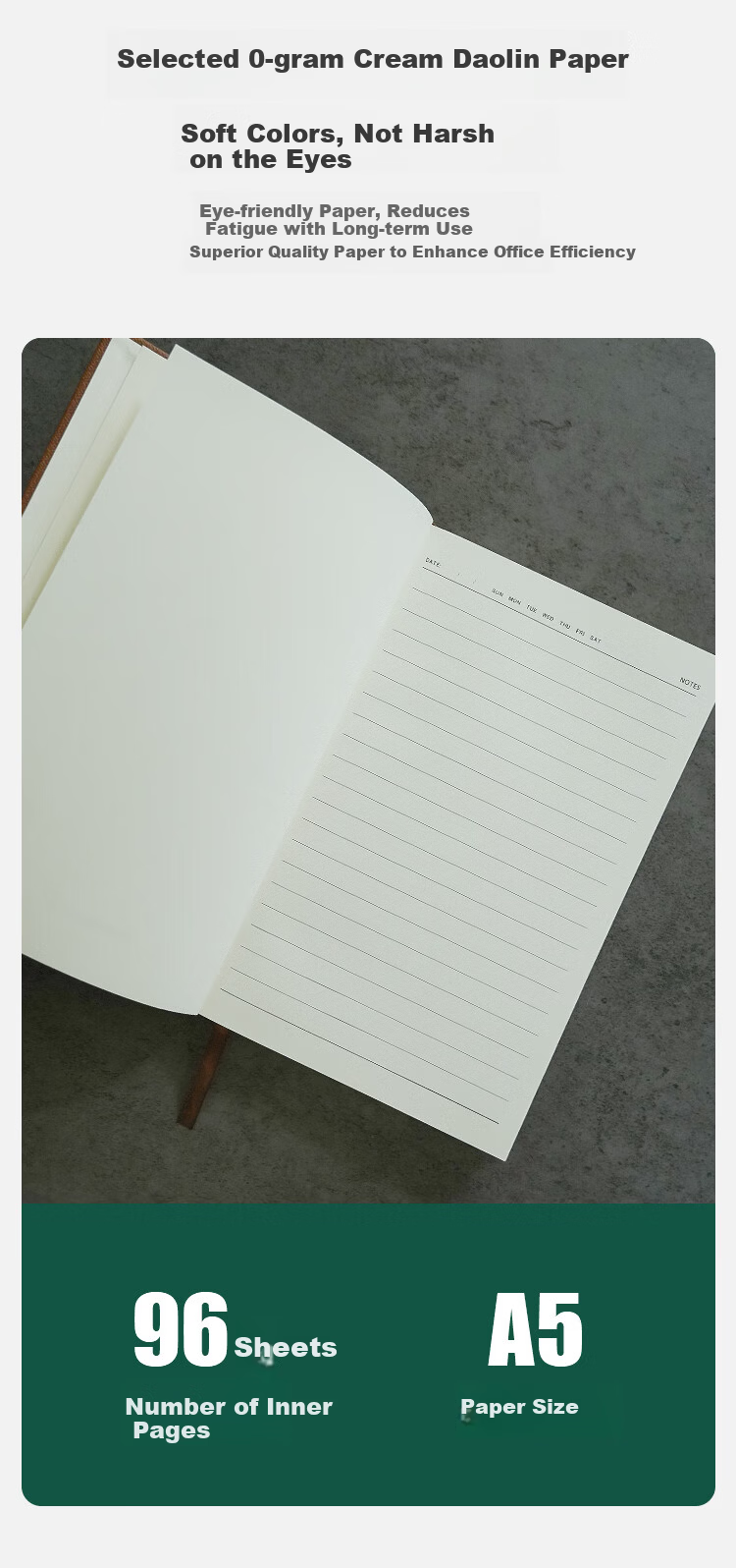 HERO A5 Business Notebook Thickened Hard Cover Soft Leather Simple High-End Gift Meeting Portable Office Stationery Lined Tearable Diary Journal Binder 2