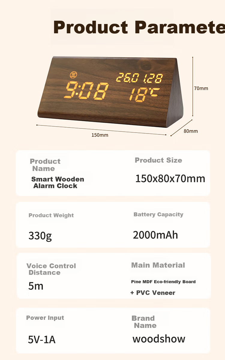 WOOD SHOW Alarm Clock Smart 2026 New Model Student-Specific Wake-Up Device Retro LED Digital Display Electronic Clock for Boys And Girls, Powerful Awakening Small Alarm Clock Gift 14