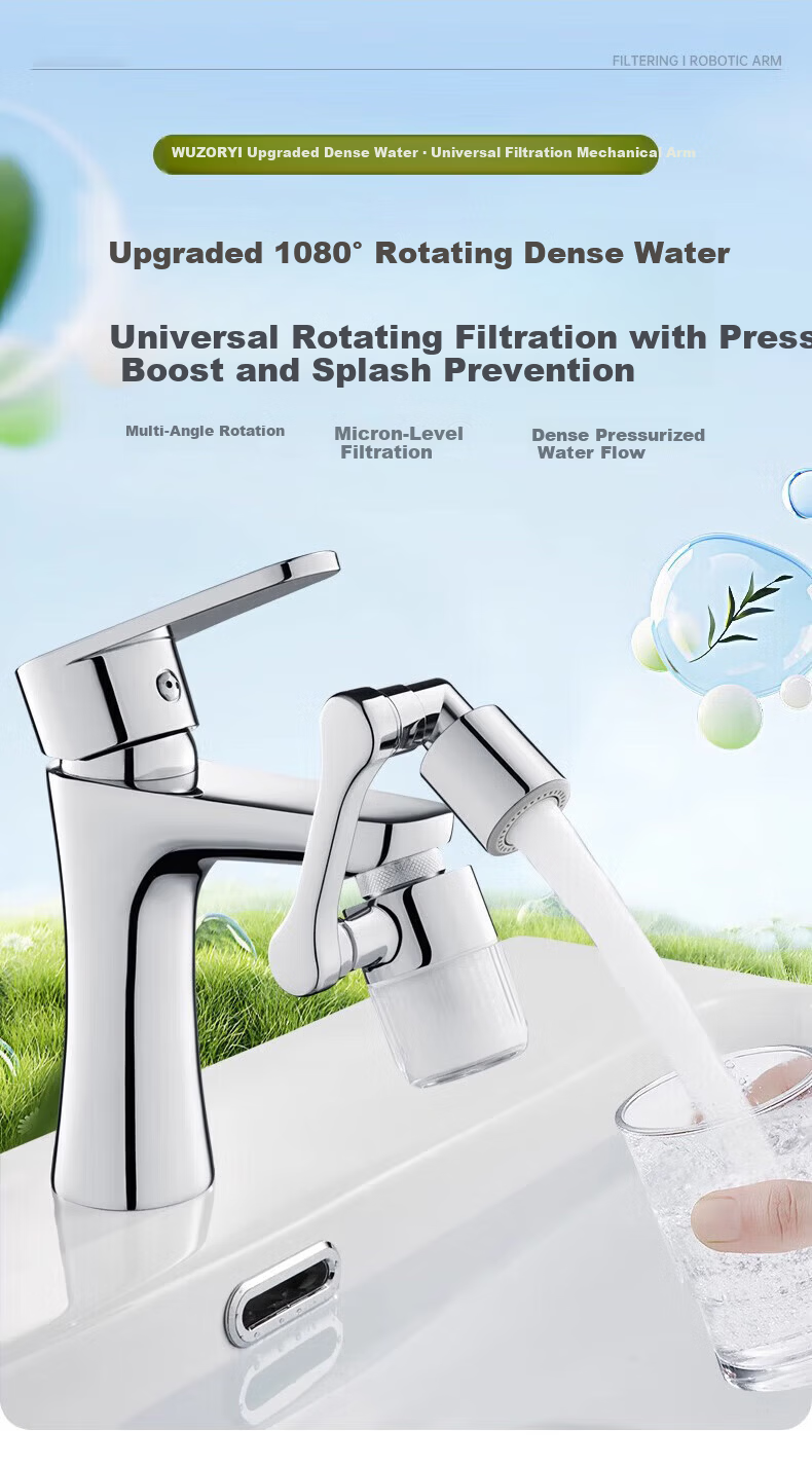 WUZORY [Germany] Faucet Extender Filter Splash-Proof Basin Swivel Connector Dual Outlet 2