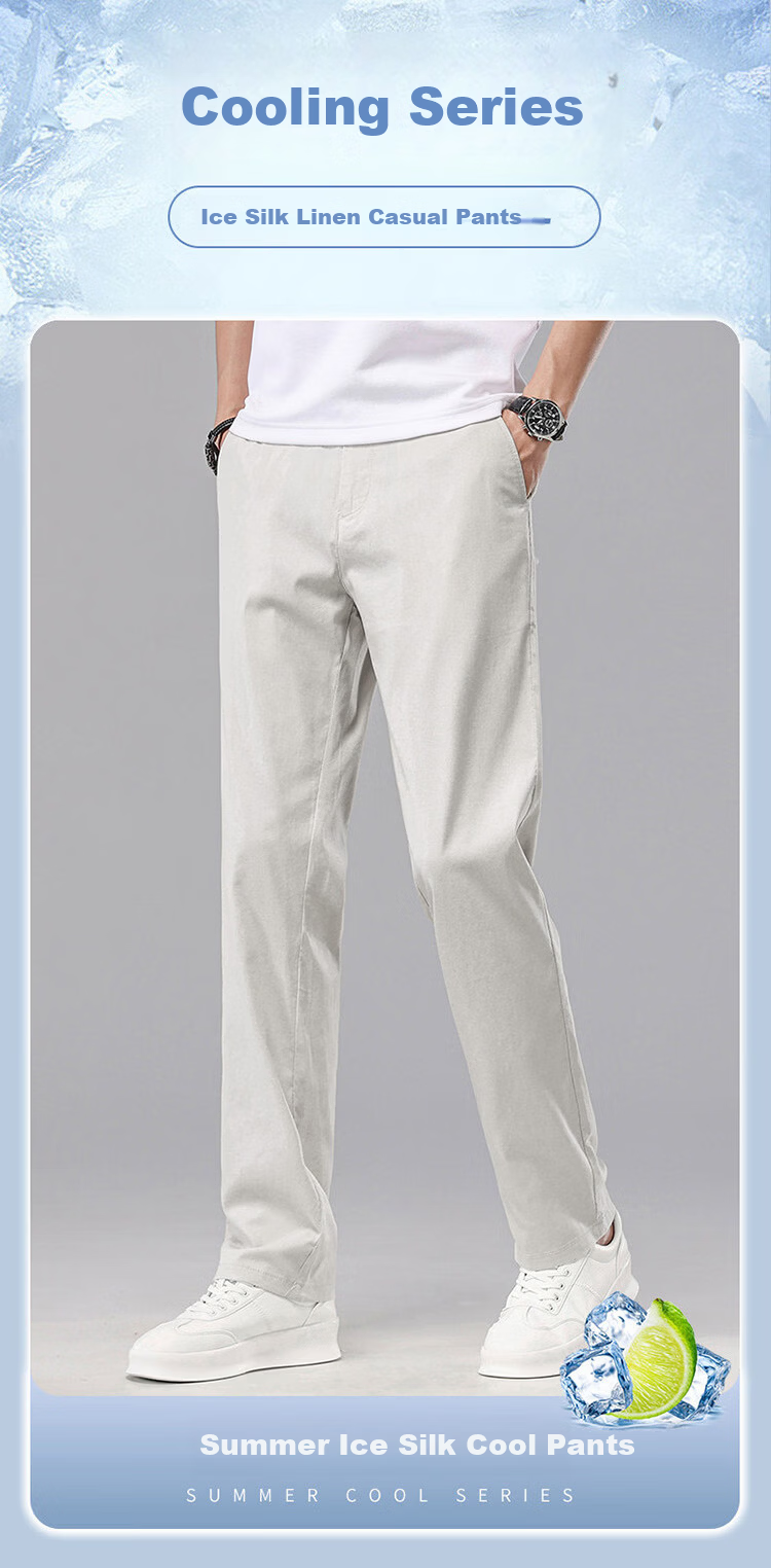 Pierre Cardin Men's Summer Lightweight Casual Pants Linen Loose Straight Business High-End Trousers Beige Gray 29 2