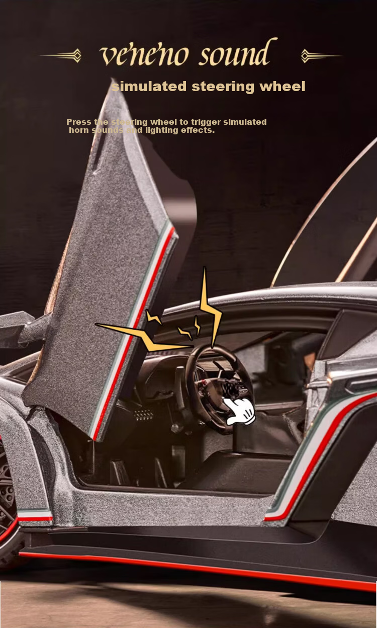 Fozao Lamborghini Sports Car Model Children's Educational Toy Boys Birthday Gift Poison Collection Silver + Leather Dust Cover 8