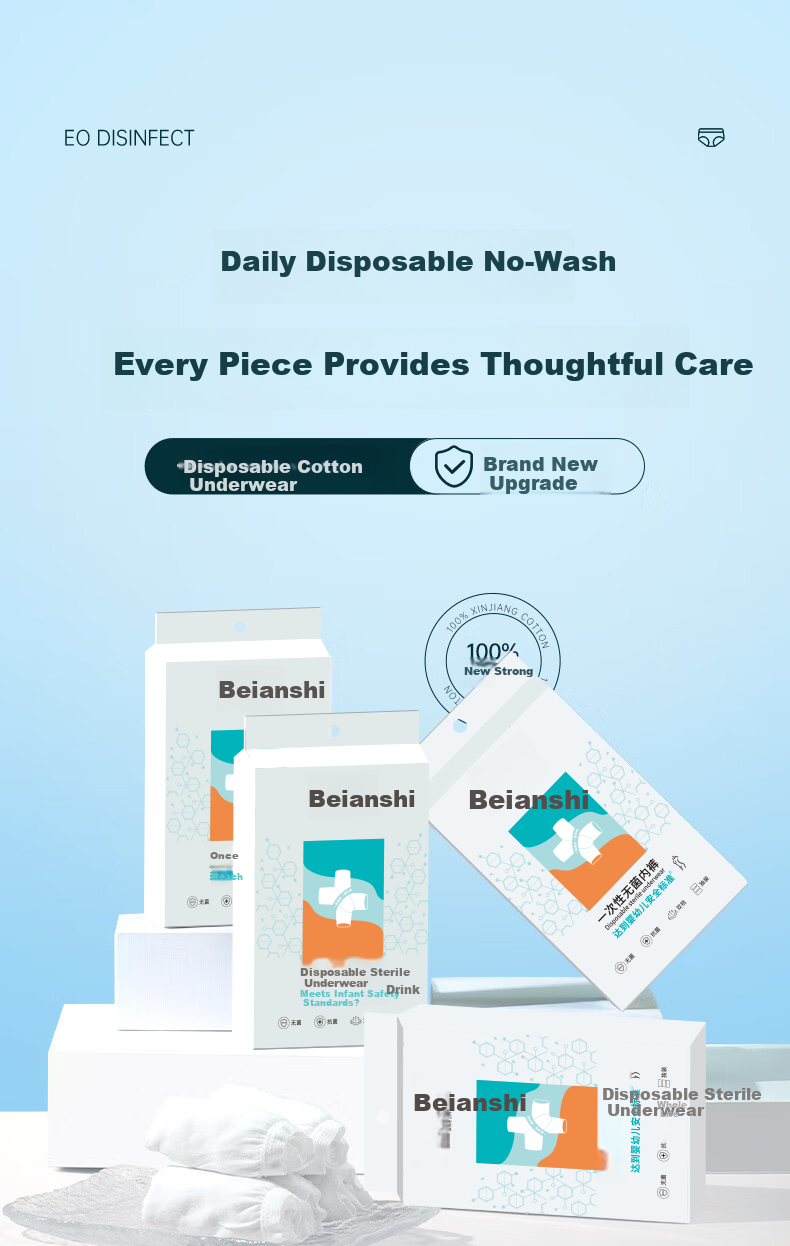 Beianshi Disposable Cotton Women's Underwear Travel Sanitary Maternity Wash-Free Portable 8-Pack Individually Wrapped White 3XL 1