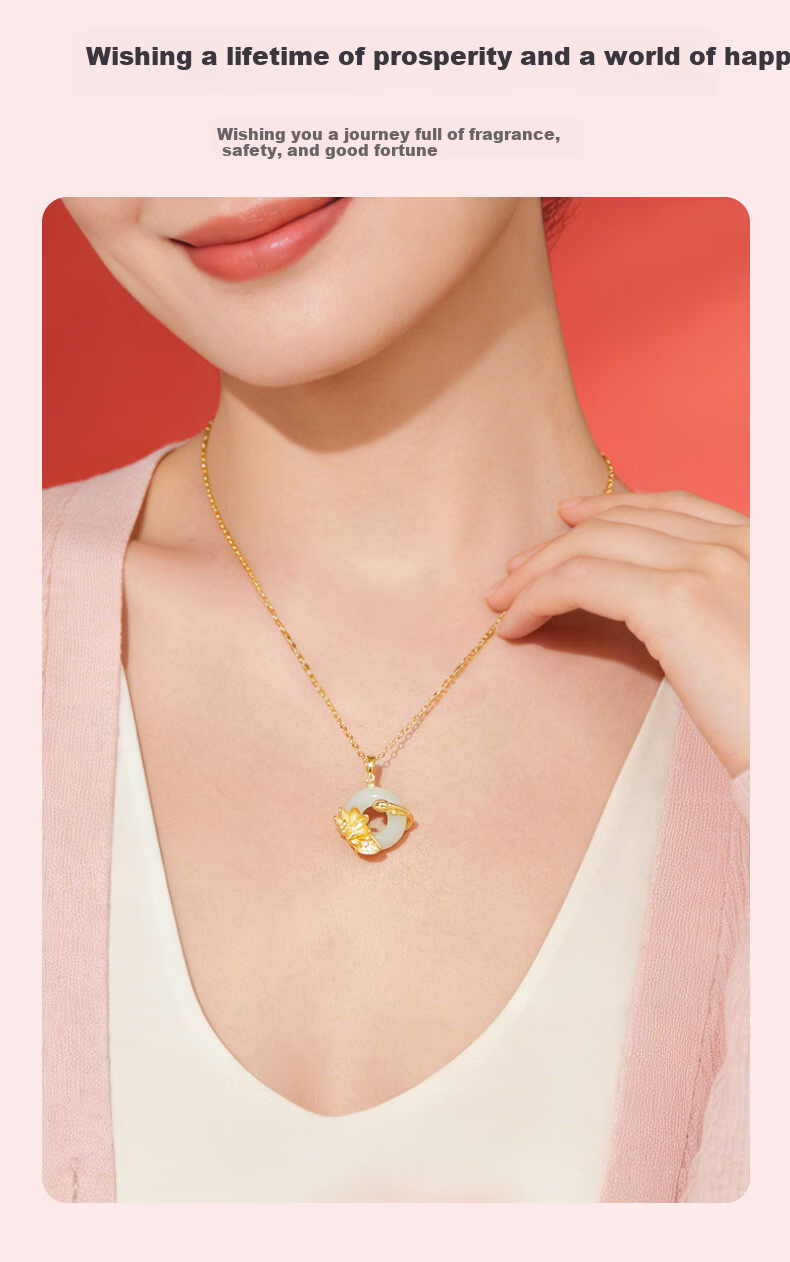 Lao Miao Hetian Jade Peace Buckle Pure Silver Necklace Women's New Jade Pendant Birthday Gift Practical High-End Girlfriend Wife 4