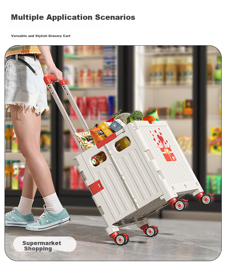 Younai Foldable Lightweight Portable Shopping Cart Camping Trolley Hand-pulled Delivery Cart Small Push Cart for Home Use 4