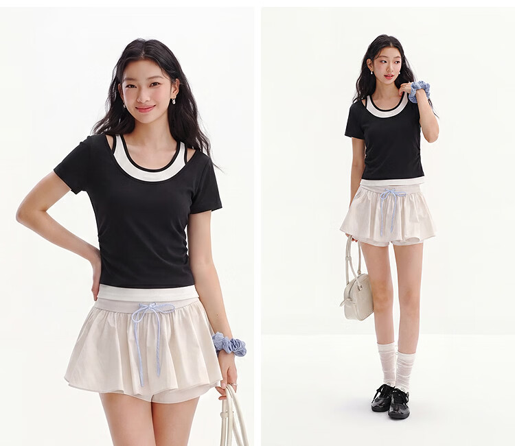 Semir Mall Style | Women's Summer Short Sleeve T-Shirt, Short Slim Fit, Fake Two-Piece, 2026 Versatile Slimming 101326100042 4