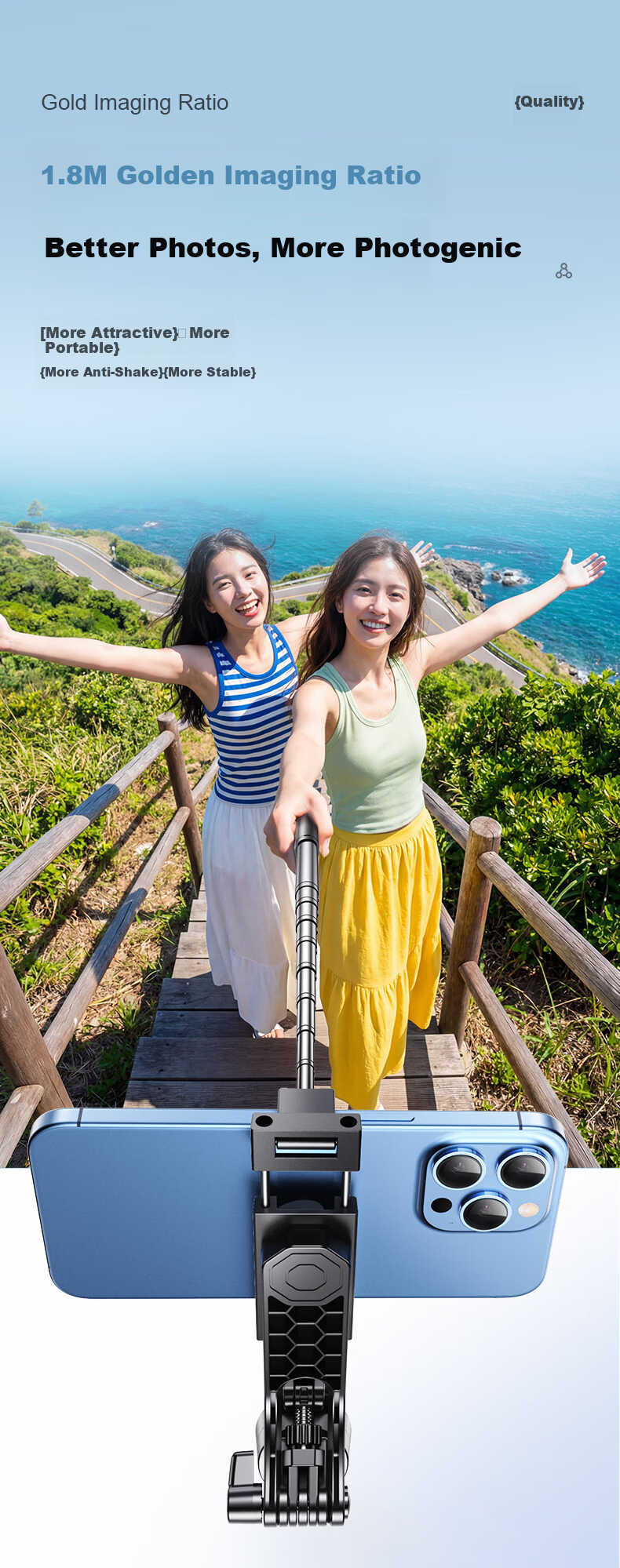Shuotuo Floor-Standing Adjustable Selfie Stick Tripod Phone Holder Live Streaming Stand Portable Travel 360-Degree Rotating Anti-Shake Shooting Mount 8