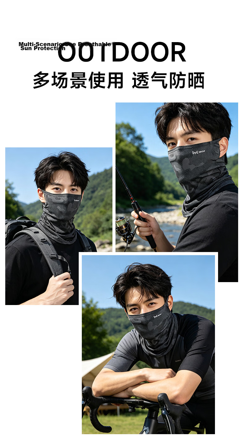 Miiow Men's Summer Outdoor UV Protection Neck Guard Camouflage Ice Silk Face Mask Sunshade Thin Face Cover for Cycling 10
