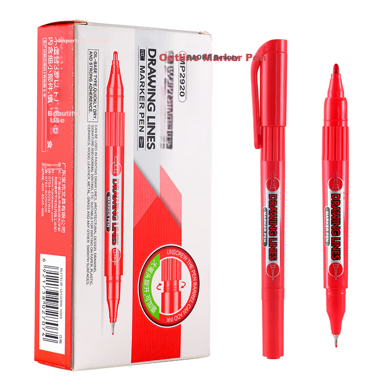 BAOKE MP2920 Oil-Based Dual-Ended Liner Pen Red 12pcs/Box