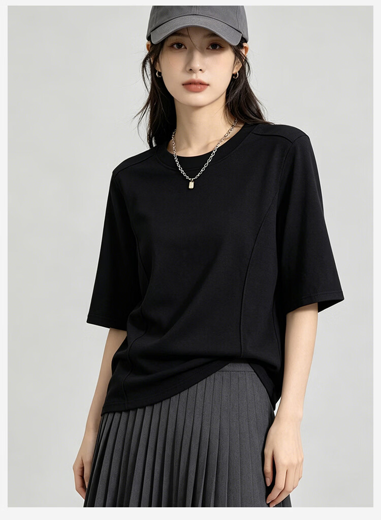 Miiow Women's Modal Slimming T-Shirt, Shoulder-Fitting Herringbone Ribbed Five-Sleeve Base Top 18