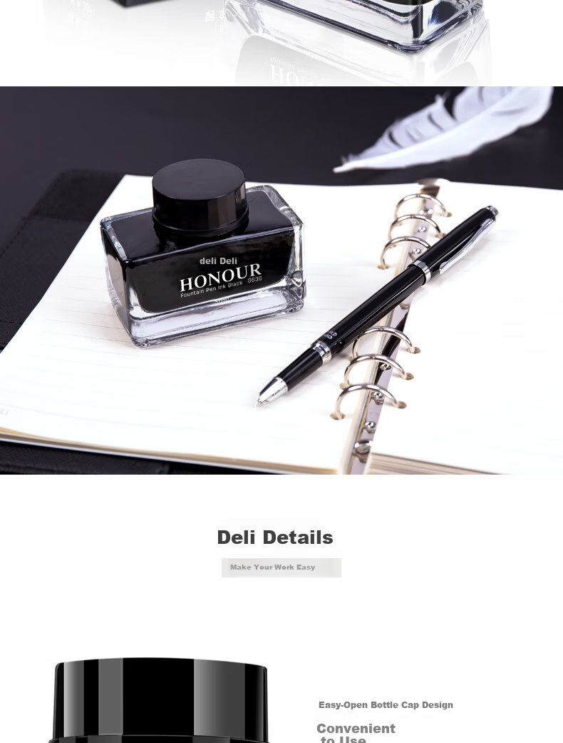 Deli 30ml Non-Carbon Black Fountain Pen Ink for College Entrance Exam 6