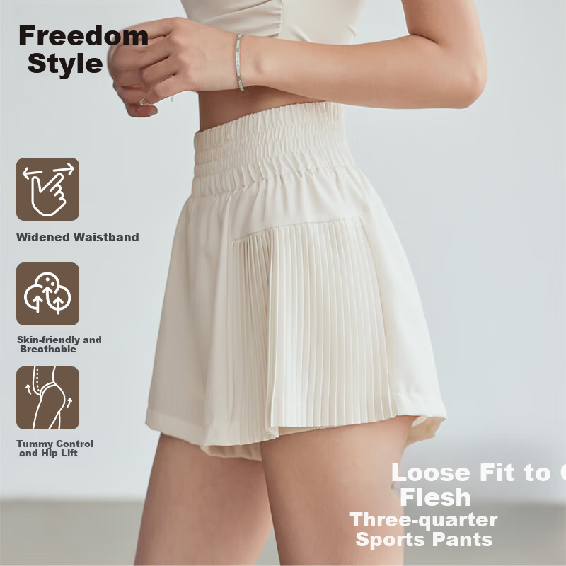 Free Style Women's Summer Sports Shorts Loose Breathable Fake Two-Piece Anti-Exposure Running Fitness Three-Quarter Tennis Yoga Pants