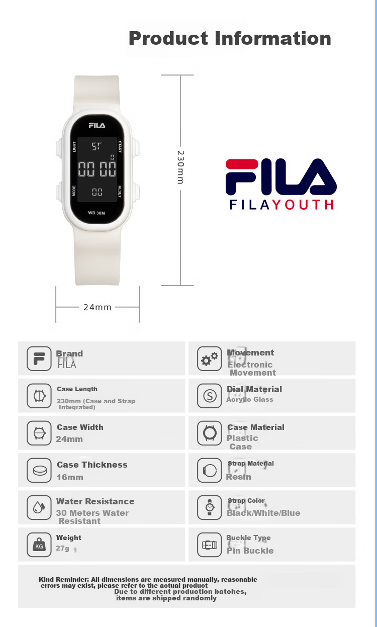 FILA Digital Watch for Men and Women, Student Watch for Middle and High School Students, Birthday Gift, Children's Electronic Wristband 6902-004 8