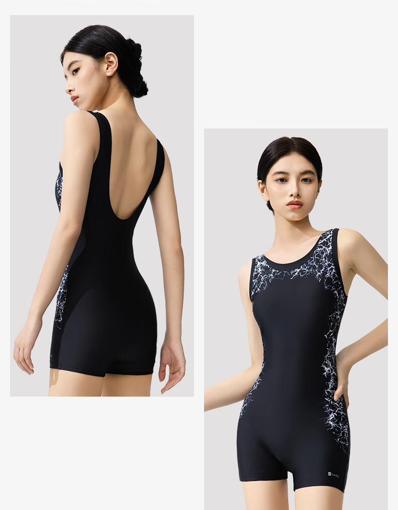 Keep Women's One-Piece Square-Leg Swimsuit Training Racing Tummy Control Quick-Dry Hot Spring Swimwear Black L 17