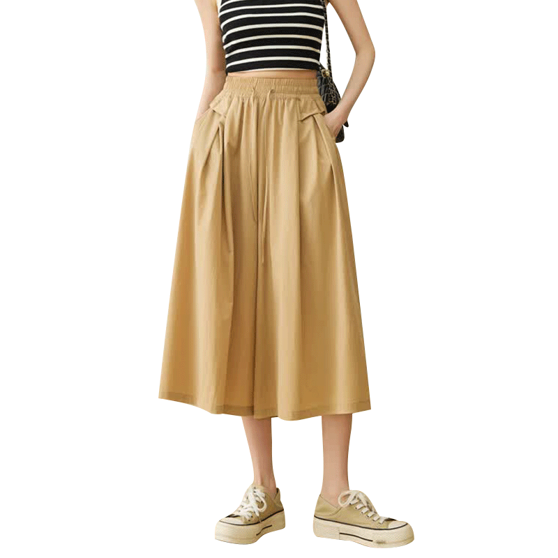 Langsha Ice Silk Quick-Dry Wide-Leg Cropped Pants for Women, Summer 2026 Thin High-Waist Slimming Mid-Length Pants, Draping Casual Skirt Shorts
