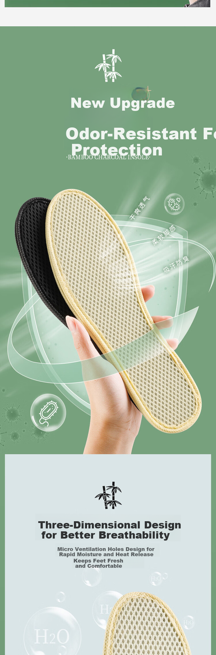 JVBV 5 Pairs Bamboo Charcoal Deodorizing Insoles for Men, Sweat-Absorbing, Odor-Resistant, Breathable, Comfortable Leather Shoe Insoles, Size 45 3