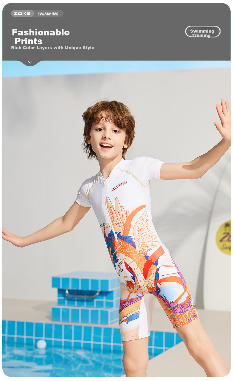 ZOKE Boys' One-Piece Square Leg Swimwear Short Sleeve Swimming Training Suit 124603536 3