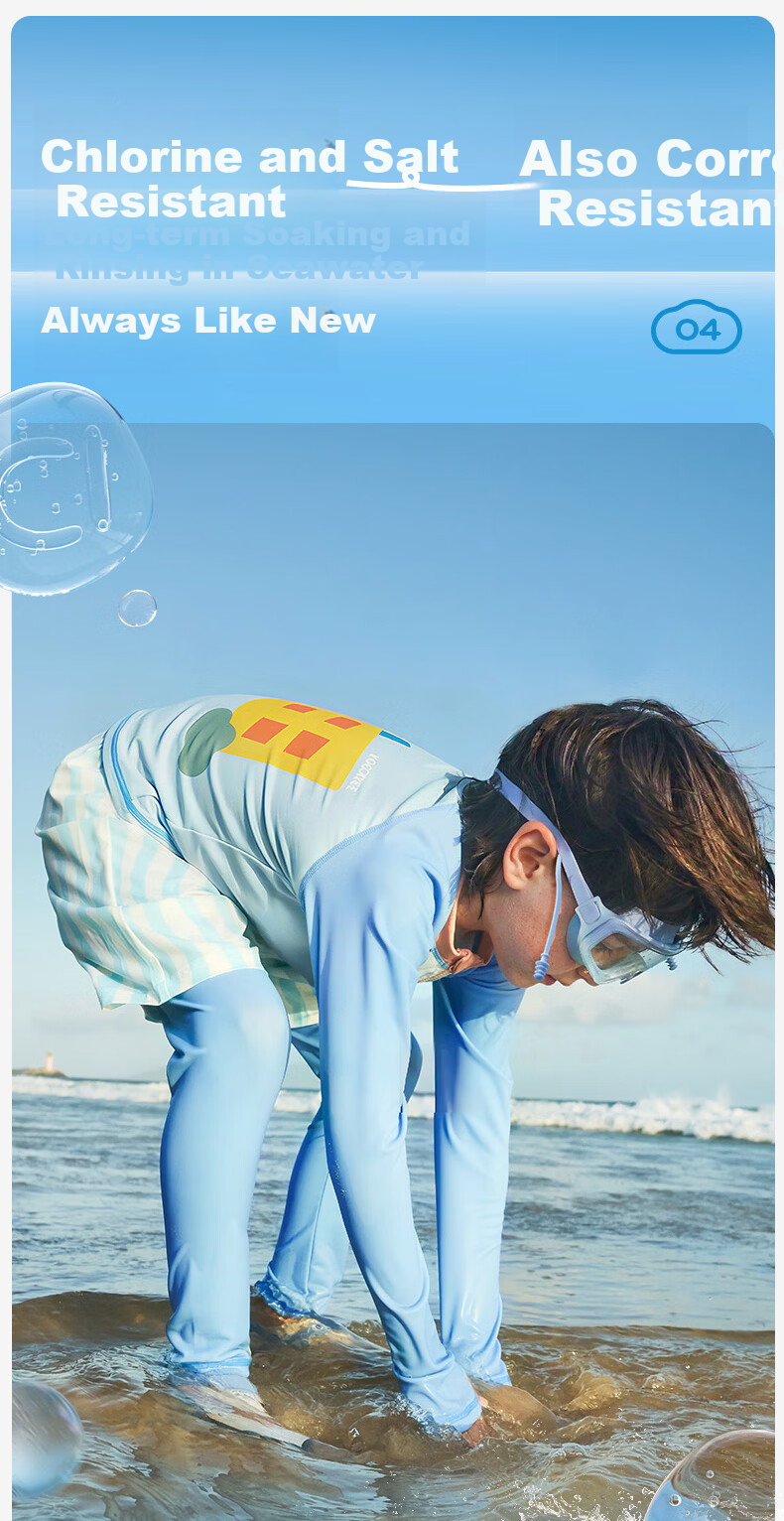 Kocotree KK Tree Kids Swimwear Original Yarn Sun Protection Boys and Girls Two-Mode Wet and Dry Split Swimsuit Long Sleeve Island-Level Three-Piece Set 18