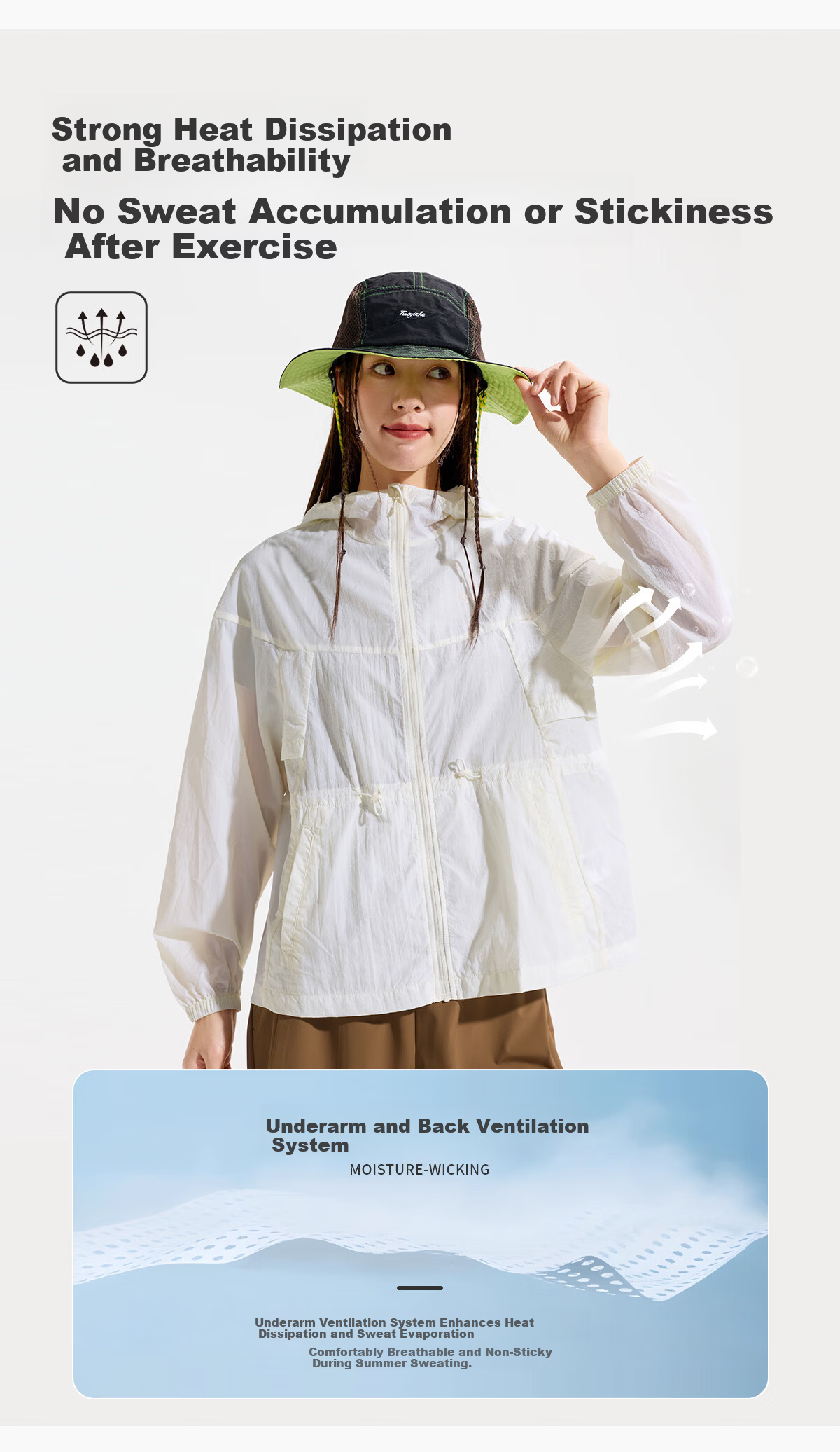 OUTDOOR PRODUCTS Women's Original Yarn UV Protection Jacket 26 Spring Summer Camping UV50+ Lightweight Breathable Skin Jacket OFPF522401 Light Water Blue 4