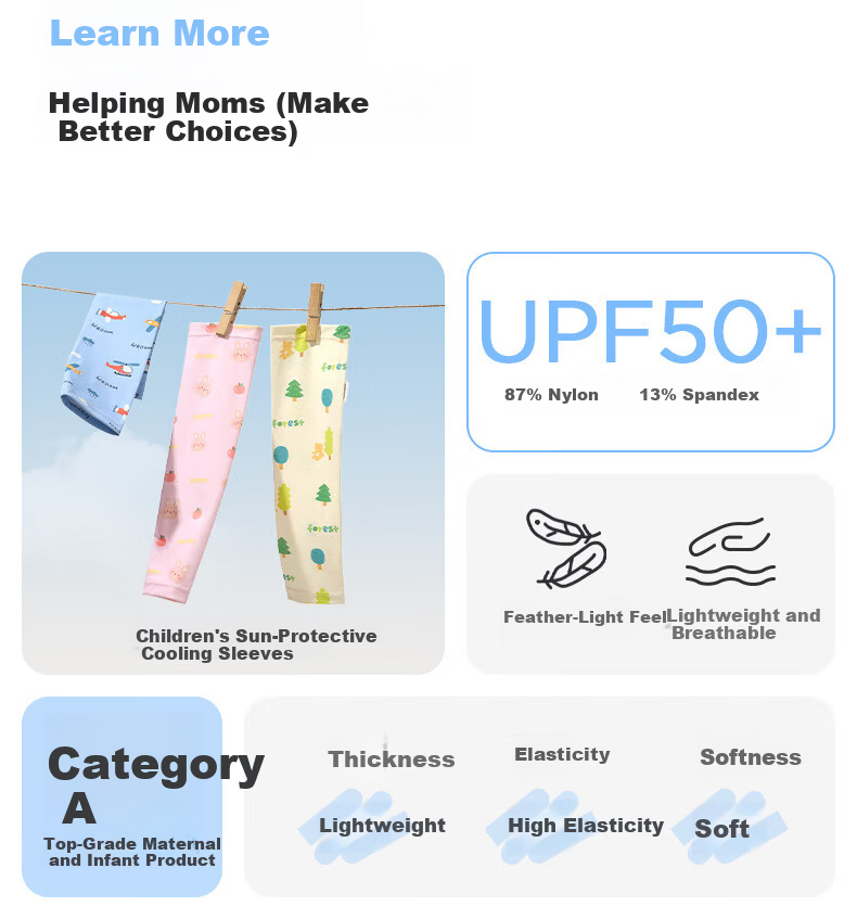 Niduoxiong Kids Ice Silk Sleeves UPF50+ Sun Protection Baby Arm Sleeves Boys Girls UV Protection Breathable Cooling Sleeves 19