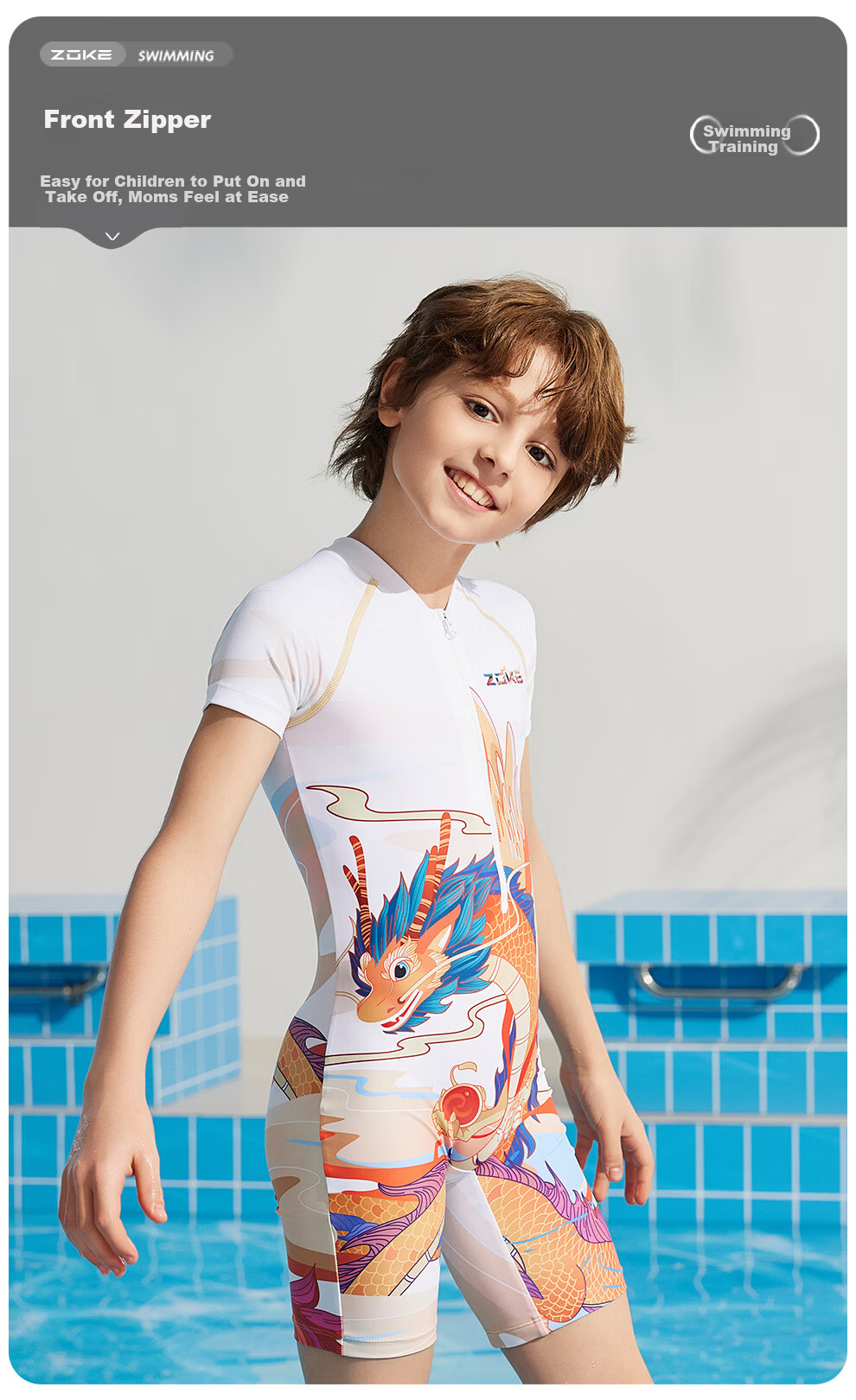 ZOKE Boys' One-Piece Square Leg Swimwear Short Sleeve Swimming Training Suit 124603536 4