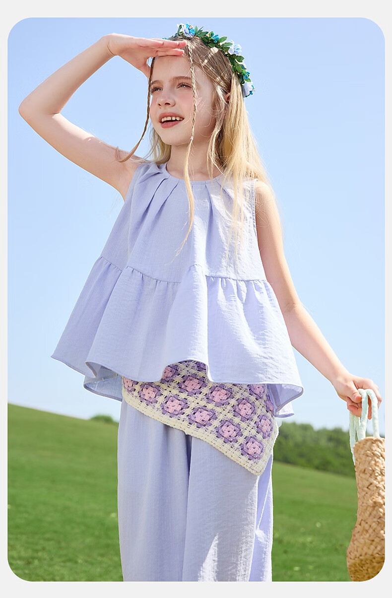 ASK JUNIOR Girls' Summer Set Youth Sleeveless Tank Top and Straight Wide-Leg Pants Two-Piece Green 170 9