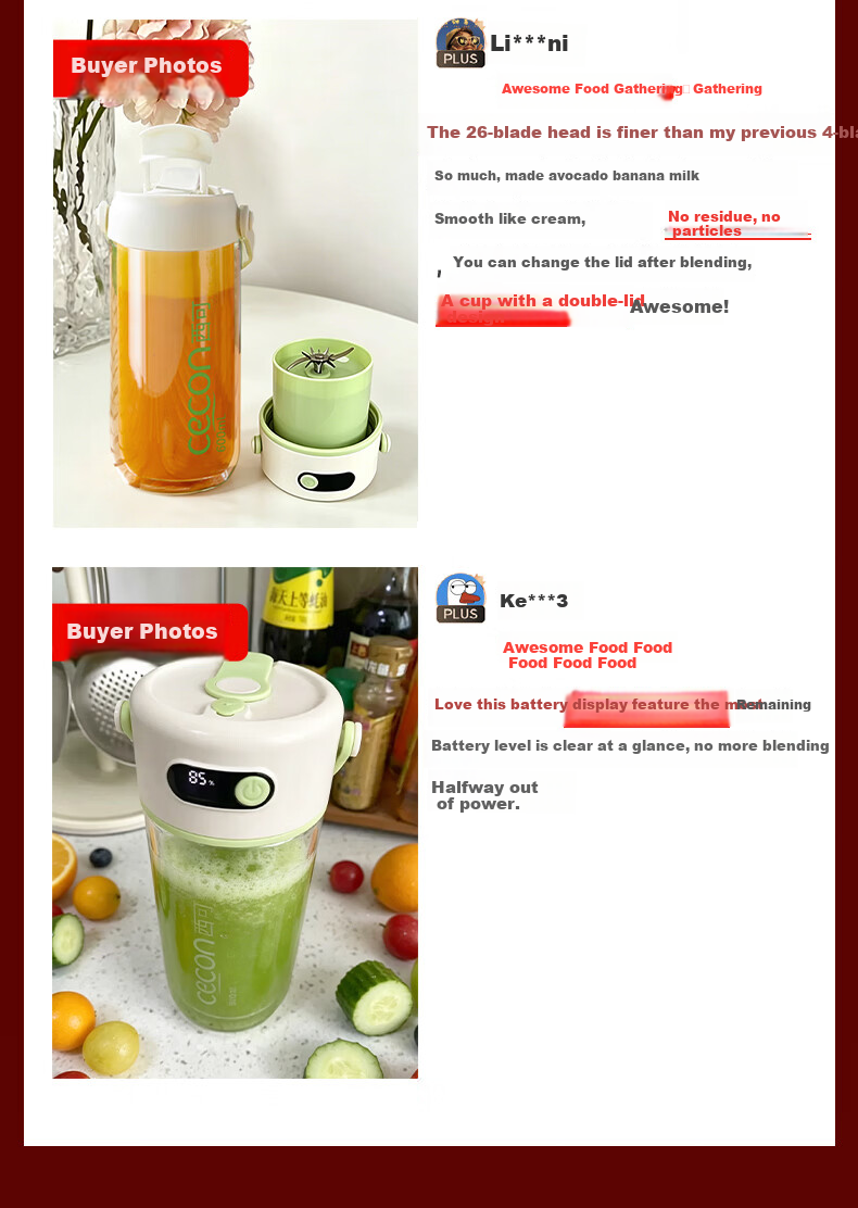Xike Portable Juicer Double-Layer Glass Insulated Ice-Crushing Juice Cup Small Household Multifunctional Wireless Rechargeable Electric Fruit Blender with Dual Lids GZ4506 2