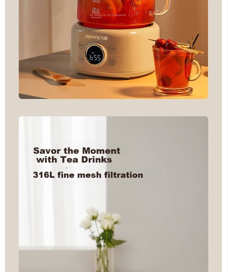 Joyoung 1L Household Glass Tea Maker with 316L Filter, Health Pot, Office Flower Tea Kettle, K10D-WY101 (Tea) 19