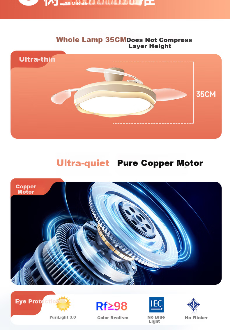 Kuka LED Cream Style Invisible Ceiling Fan Light for Living Room and Dining Room Silent Ceiling Fan with Downrod - Three Colors [Installation Included] 6