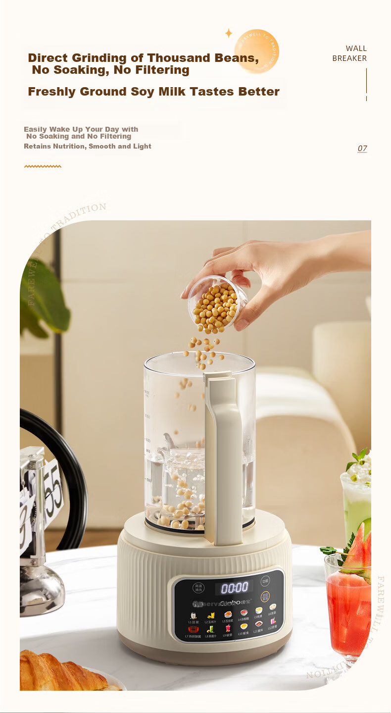 Canbo Blender 1.65L Household Silent Fully Automatic Soy Milk Maker Multifunctional Auto-Clean Reservation Keep Warm Food Processor Multigrain Juice Baby Food Machine SLH-PBJ12 8
