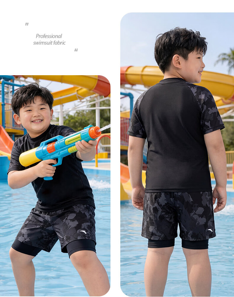 ANTA Kids Boys Two-Piece Swimsuit 2026 New Quick-Dry Sun-Protective Chlorine-Resistant Youth Swimwear for Big Kids 10