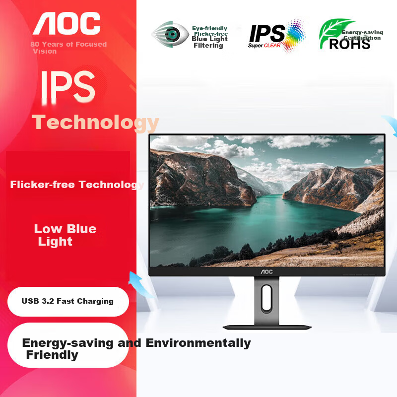 AOC 24-inch Full HD IPS Monitor with Rotatable and Adjustable Narrow Bezel, DP Port, TUV Low Blue Light Eye Protection, Flicker-Free Display 24P1U for Home and Office