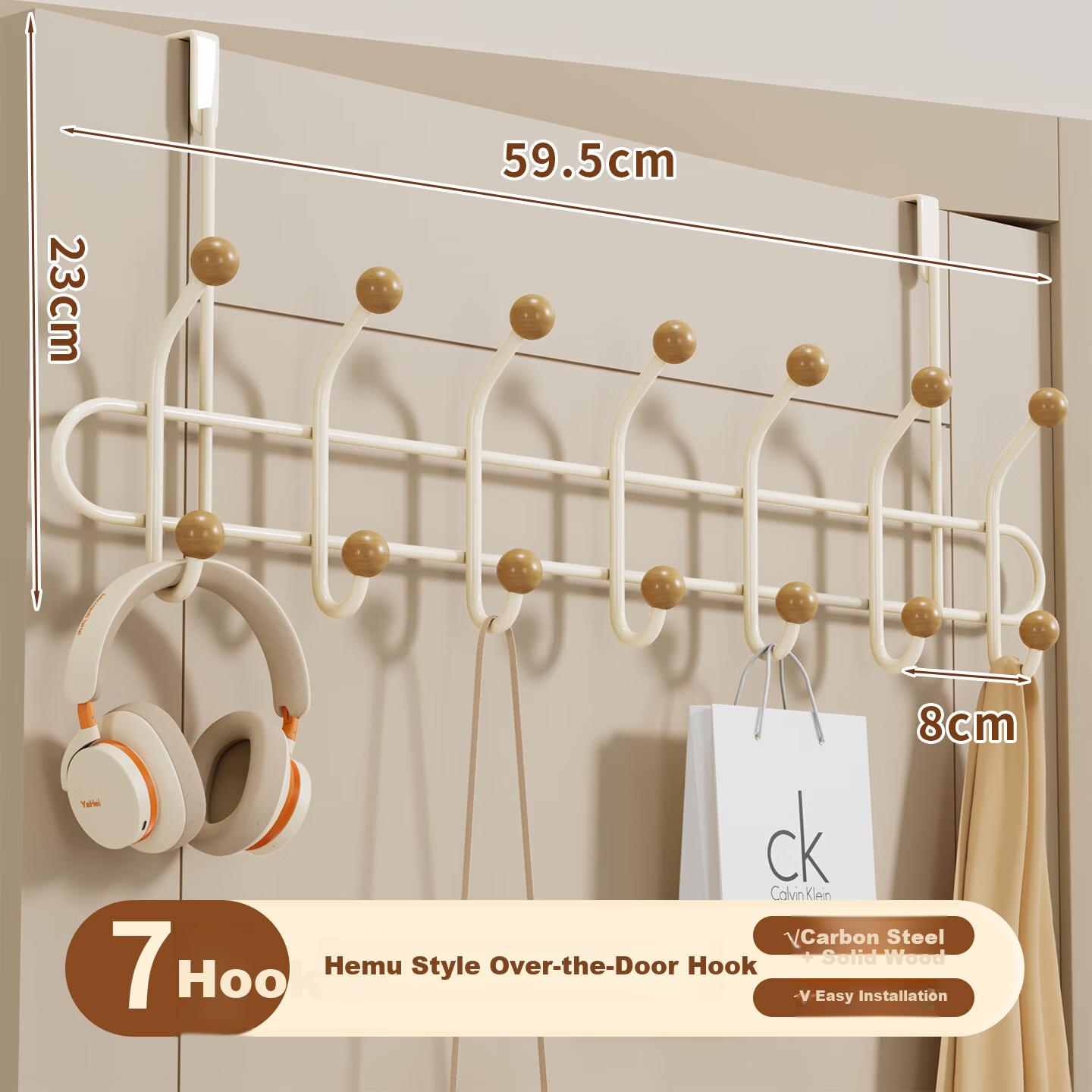 Baicaoyuan Double-Layer Over-the-Door Hook Rack No-Drill Bedroom Door Storage Hanger Bathroom Door Back Hook