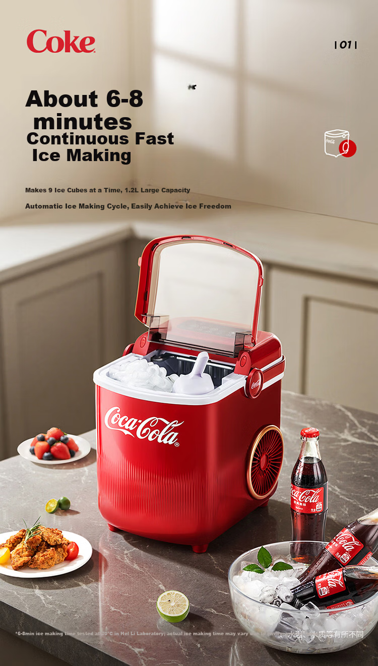 Coca-Cola Home Use Small Fully Automatic Ice Maker One-Key Cleaning Bullet Ice Mini Dormitory Ice Machine Adjustable Ice Size Portable 1.2L About 100 Ice Cubes AH-18ZB05J 3