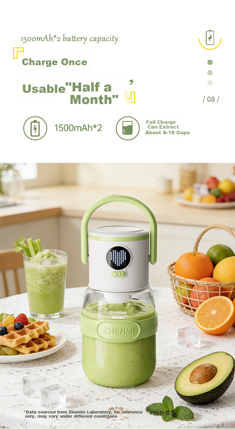 Zhenmi [Top Streamer 10% Off] Small Portable Juicer [J15 Upgraded Version] Multifunctional Juicer with Double Lid Smoothie Blender Cup 12
