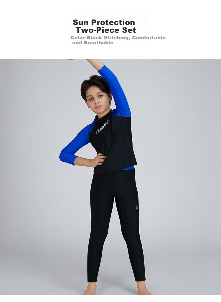 Arena Kids Youth Long Sleeve Two-Piece Sun Protection Stretch Comfortable Boys Girls Swimsuit Set 2