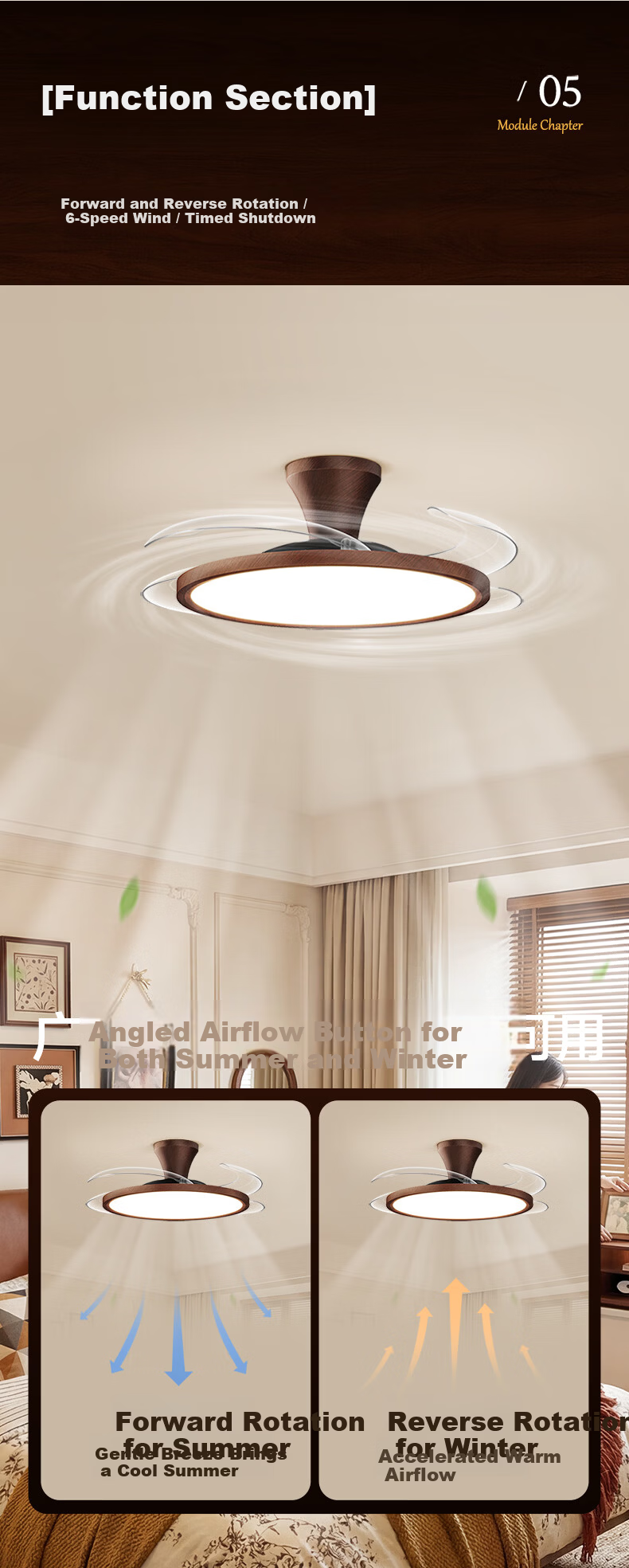 HP Puriguang Vintage Ceiling Fan Light with Invisible Blades for Bedroom and Dining Room Zhongshan Lighting with Installation Package Zhenzhiguang 14