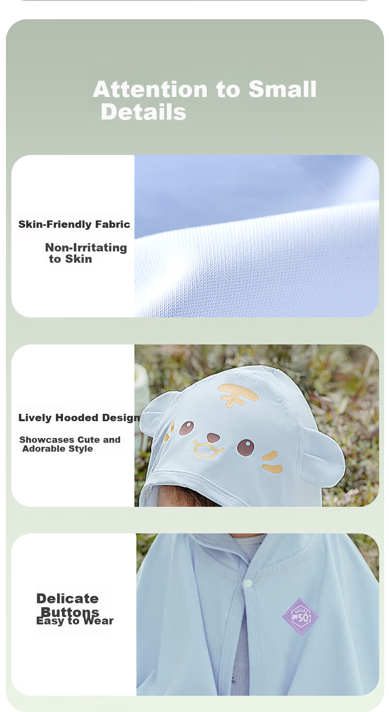 Aibao Baby Summer Thin Sunscreen Cape Ice Silk UV Protection Hooded Jacket Ice White T311 9