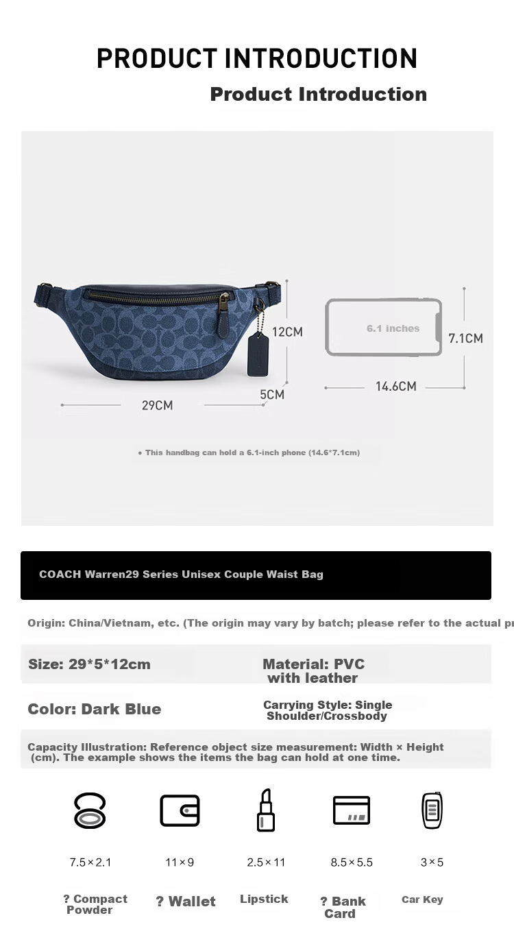 COACH Warren 29 Waist Bag Unisex Classic Monogram Small Chest Bag Gift 1