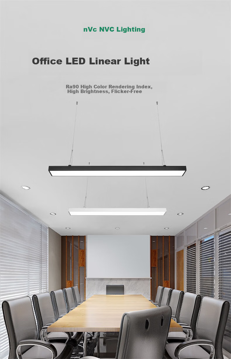 NVC LED Pendant Linear Light Office Mall Store Minimalist Iron Frame Black 50W Cool White 1