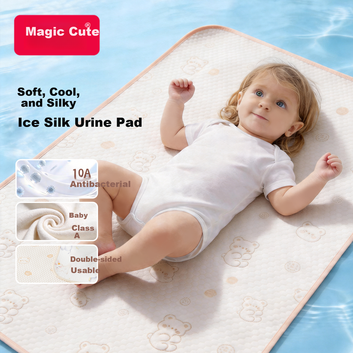 Magmorn Baby Cooling Mat Waterproof Mattress Summer Ice Silk Antibacterial Sweat-Absorbent Double-Sided 80x100cm