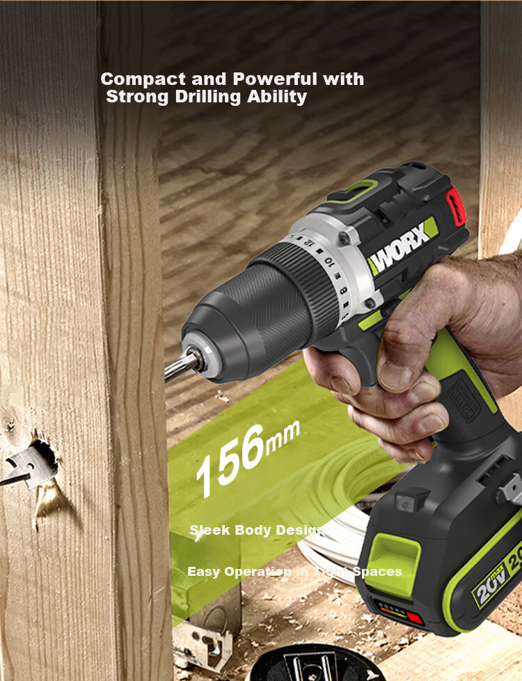 Worx 20V Brushless Cordless Drill WU182X (2.0Ah Dual Battery) Lithium-ion Electric Multi-function Handheld Drill 5