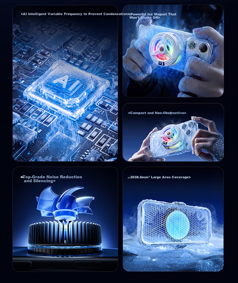 JIAHUACAI Gaming Grade Magnetic Semiconductor Cooler RGB Lighting 3-Level Temperature Control Live Streaming Phone Cooler 7