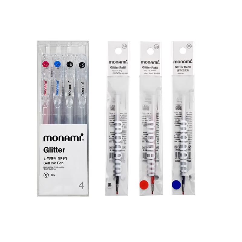 Monami CS Retractable Gel Pen Refills Dual Ballpoint Smooth Quick-Dry 0.5mm Black 20-Pack 02116T01