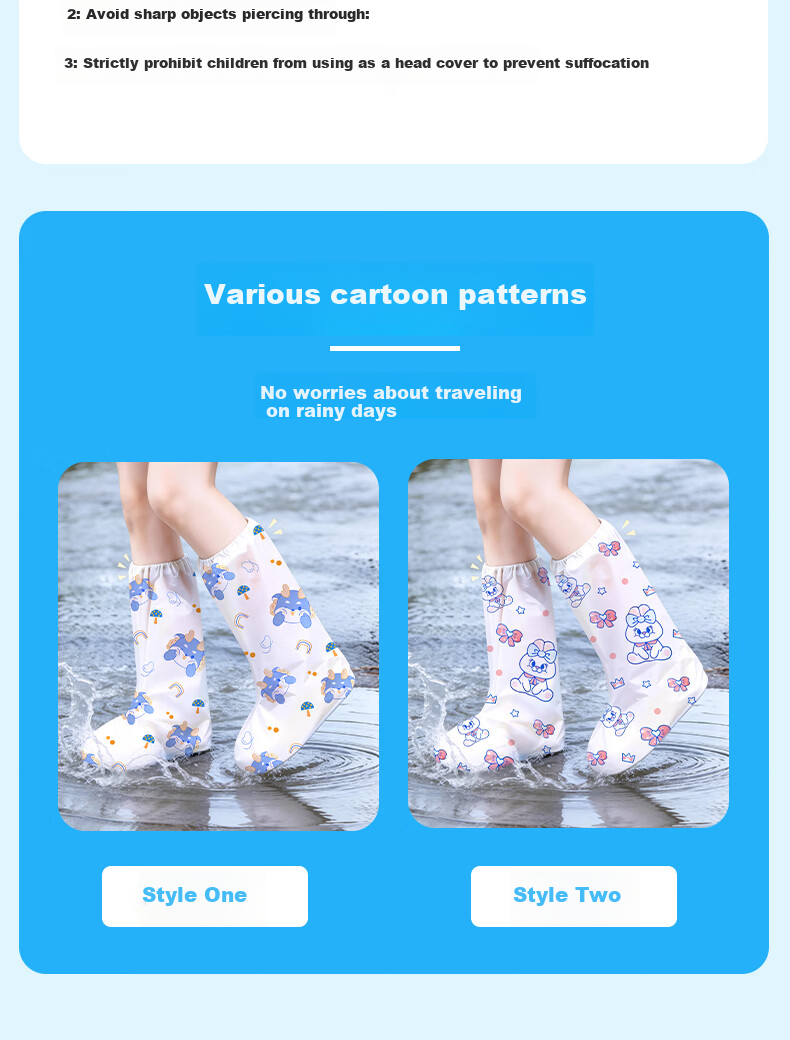 Qihaiqiu Disposable Rain Shoe Covers 6pcs Children's Long Waterproof Thickened Wear-Resistant Non-Slip Rain Boots Cute Cartoon Rabbit 4