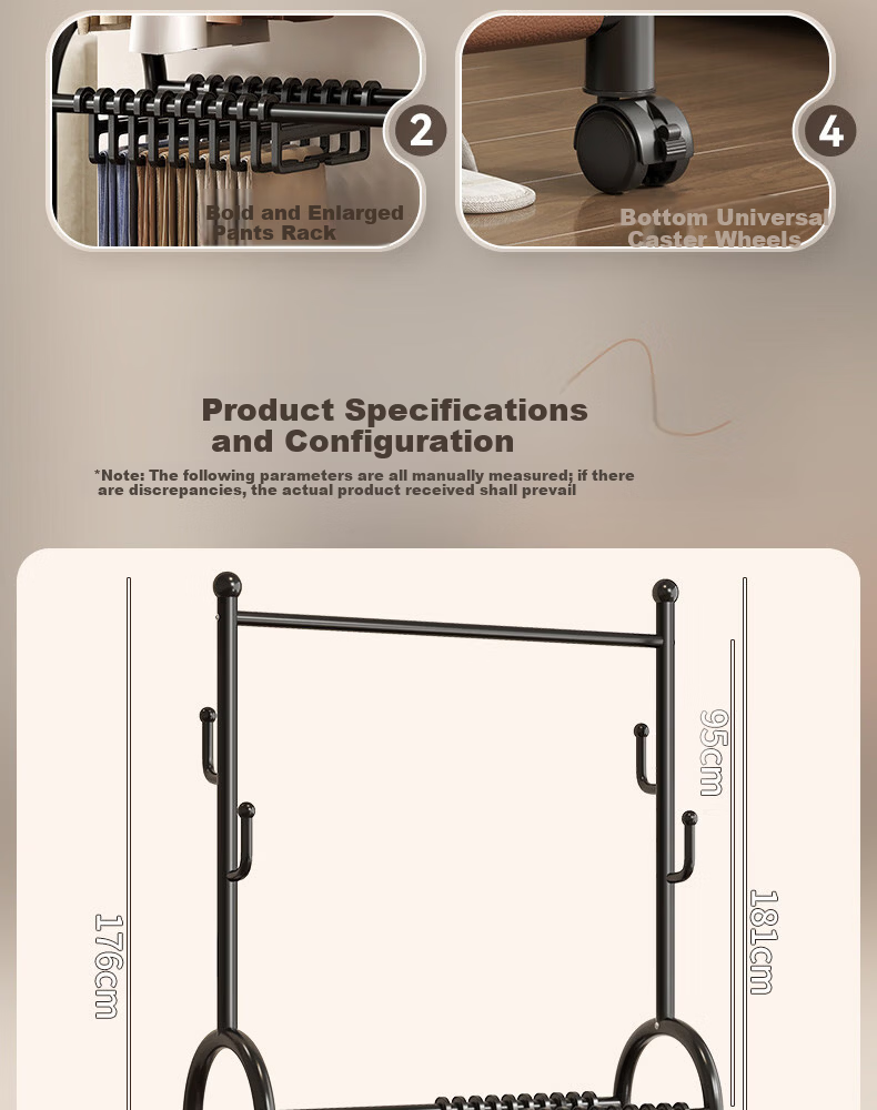 Muhan Yue Floor Standing Coat Rack Bedroom Home Clothes Hanger Storage Drying Rack Indoor Mobile Clothing Rack 13