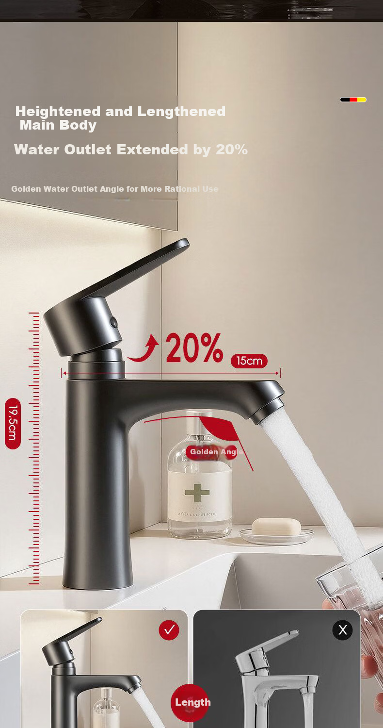 HOMK German Brass Bathroom Basin Faucet Hot and Cold Mixer Tap 6